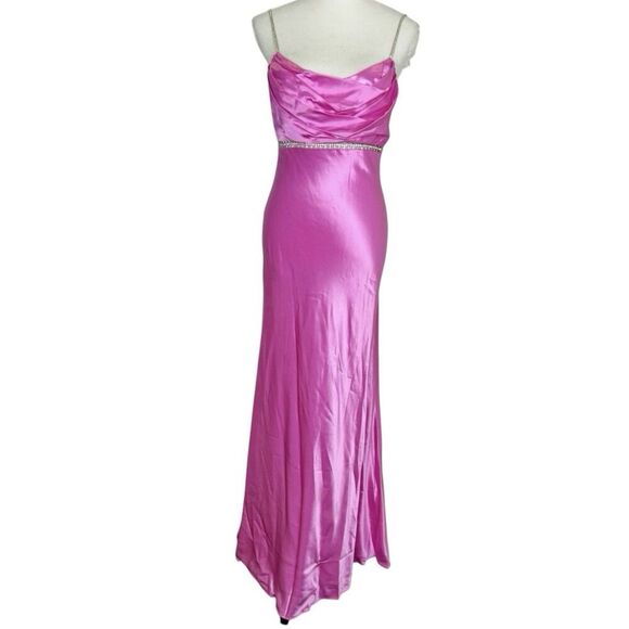 Vintage Y2K Cache Satin Maxi Slip Dress Formal Gown Size 4 Pink Rhinestones HOCO - Picture 1 of 16